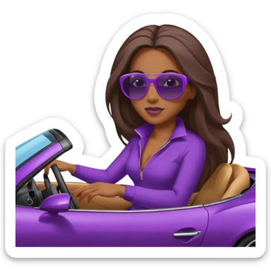Black woman with long hair riding in a purple sports car sticker