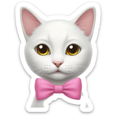 White cat with a pink bow on a tale sticker