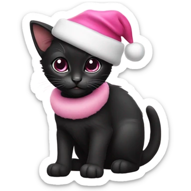 Black kitten with pink Santa hat sticker