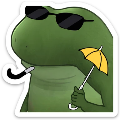 Funny green frog wearing sunglasses and holding a tiny umbrella sticker