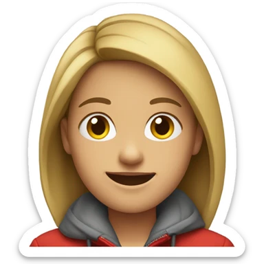 smiling girl in red jacket sticker