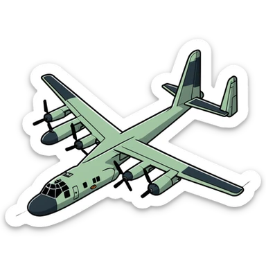 AC-130 gunship military aircraft with visible cannons and weapons sticker
