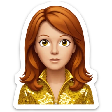 Anni-Frid Lyngstad from ABBA with long reddish brown hair, yellow sequin outfit  sticker