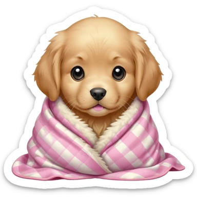 Golden retriever puppy wrapped in a pink checkered blanket  sticker