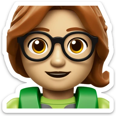 lego minifig of a 7 year old child with green glasses and dark red hair sticker