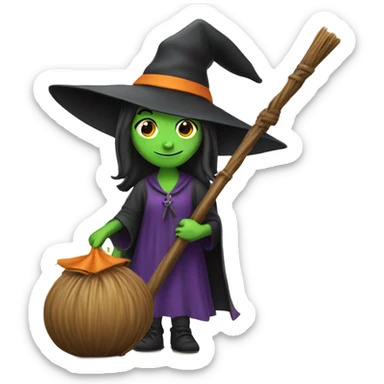 witch, broomstick, and book sticker