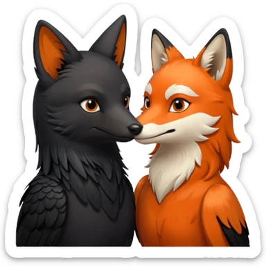 A female crow and a male fox kissing each other. sticker