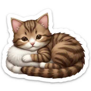 dark brown tabby and white kitten sleeping on its back sticker