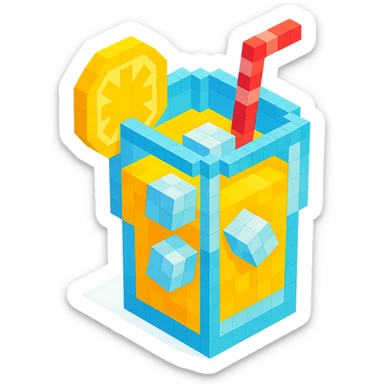 Borjomi lemonade glass with ice cubes and a straw sticker