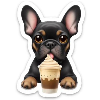 Black and tan frenchie with iced coffee   sticker
