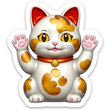 maneki neko, calico pattern, both paws raised sticker
