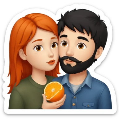 Black hair girl kissing brown haired boy with orange beard sticker
