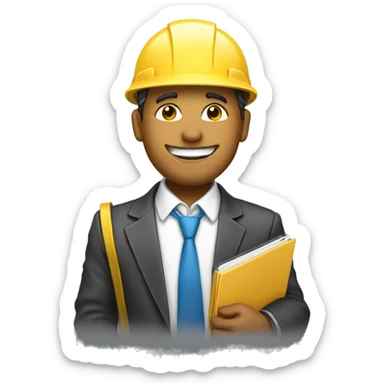 Engineer emoji with suit and hard hat holding folder smiling sticker