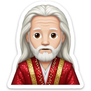 Moses from The Bible with long white hair, red sequin outfit sticker