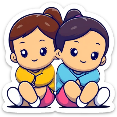 two girls sitting back to back with their cheeks touching sticker