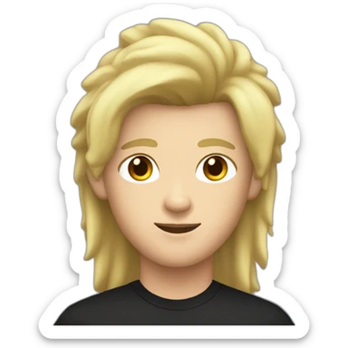 man with black shirt, and black mullet hair with black earring in left ear sticker