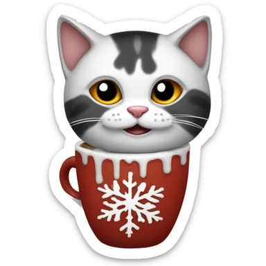 Christmas cat black and White with hot chocolate  sticker