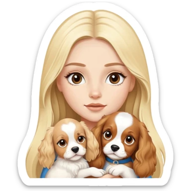 Pretty blonde girl with long hair and long eyelashes and a cavalier puppy sticker