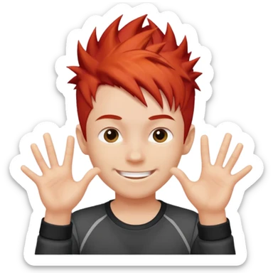 Boy with Red Hair – short spiky red haircut, energetic pose.










































 sticker