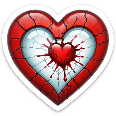 cracked glass heart with blood liquid inside, some blood seeping from cracks sticker
