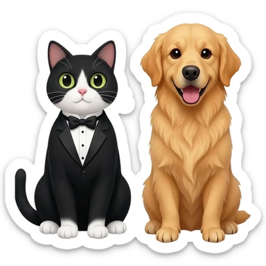 Tuxedo Cat and golden retriever sticker