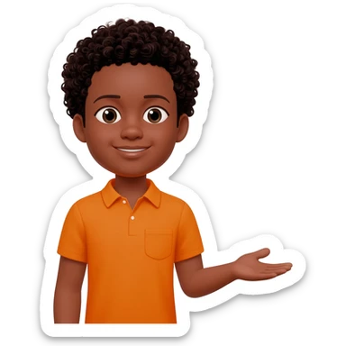 black boy curly hair orange shirt communicating I love you sticker