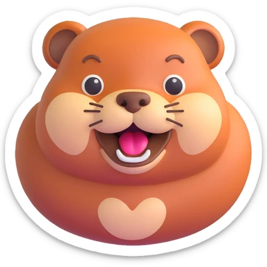 cute friendly beaver character, bright expression, round body, emphasized front teeth, 3D emoji style sticker
