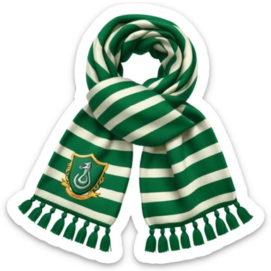 Green and white striped scarf with house Slytherin banner on it sticker