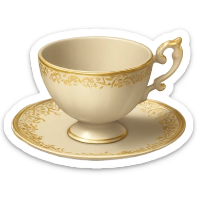 beige regency tea cup on a little saucer with gold  patterns sticker