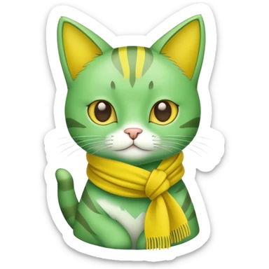 green cat wearing a scarf sticker