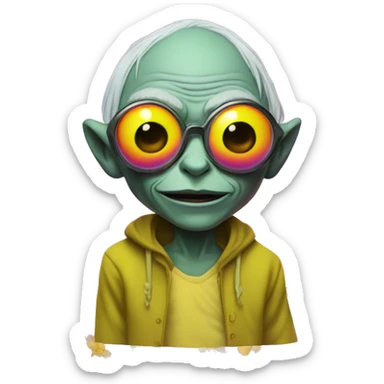 gollum dressed for an edm concert, heart shaped sunglasses, flowery, neon colors sticker