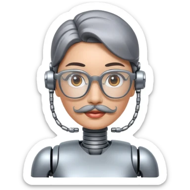 robotic woman with glasses mustache  sticker