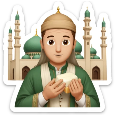 some guy eating 1kg of mozzarella, make it nepalese, more brown, slightly less brown, in a mosque, praying sticker