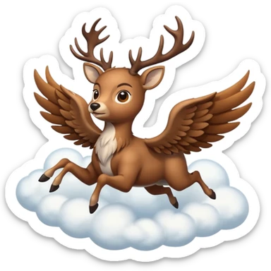 Make a 10 point deer with wings and its flying on a cloud and it is going crazy sticker