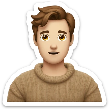 only one big shrugging confusion thinkative emoji men with brown hair, pale skin and a brown sweater sticker