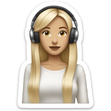 blonde dj girl straight hair with beige headphones sticker