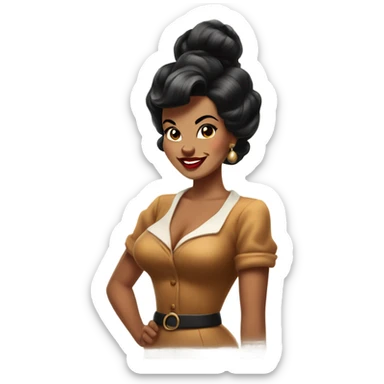 pin-up brown woman with black hair victory rolls style sticker