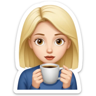 Woman drinking coffee and The edges of the eyes are wide open in the morning sticker