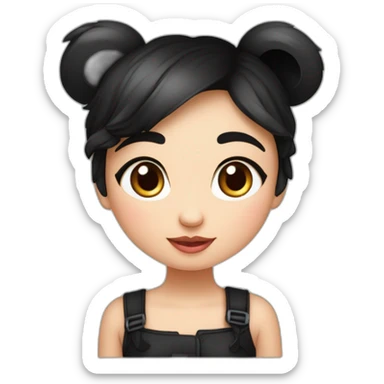  uma menina morena com cabelo cacheado com cachos fechados cor preto com as contas do cabelo loiro Entre na emoção apaixonada  adicionais capuz de urso panda e olho de coração vermelho sticker