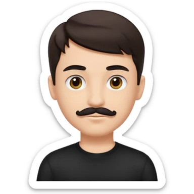 Brunette boy with short hair and black mustache wearing black clothes sticker