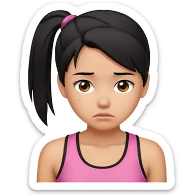 A tan girl with black hair in a ponytail. Wearing a pink tank top. Looking sad sticker