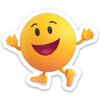 3D smiley emoji, round shape, student dancing at university party, red color, cheerful face sticker