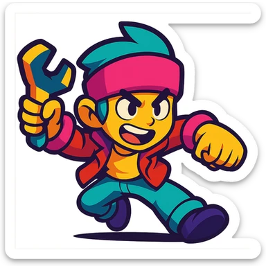 JAE Yong from Brawl Stars, action stance, cartoon style, energetic expression sticker