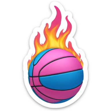 Pink and blue flaming basketball  sticker