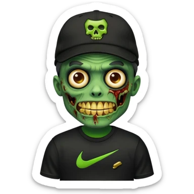 Faça um zombie com uma blusa da Nike preta com um boné preto da Nike tbm, que o zombie tenha dentes de ouro. sticker