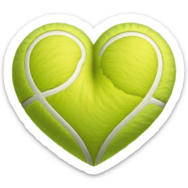 heart made of tennis ball material with green fuzzy texture and white curved lines sticker