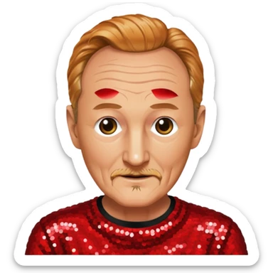 Robert Englund with reddish blonde hair, red sequin outfit sticker