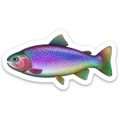 realistic rainbow trout fish bright saturated purple blue green yellow white with scales and black speckles sticker