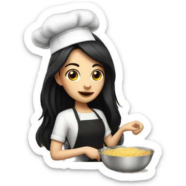 Pale girl with long black hair cooking dinner  sticker