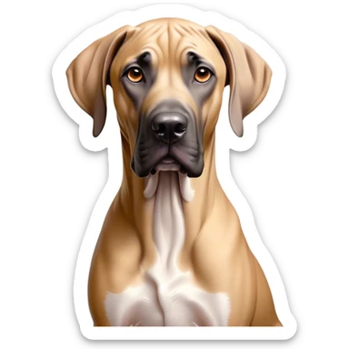 Cinematic Noble Fawn Great Dane Portrait Emoji, Poised and regal, with a towering, muscular build and a sleek, well-groomed solid fawn coat accented by subtle dark markings, deep-set soulful amber eyes, Simplified yet sharp and sophisticated features, highly detailed, glowing with a soft, dignified glow, high shine, intelligent and gentle, stylized with an air of majesty, focused and attentive, soft glowing outline, capturing the essence of a watchful and confident guardian, so majestic it feels as though it could stride out of the screen with effortless authority! sticker